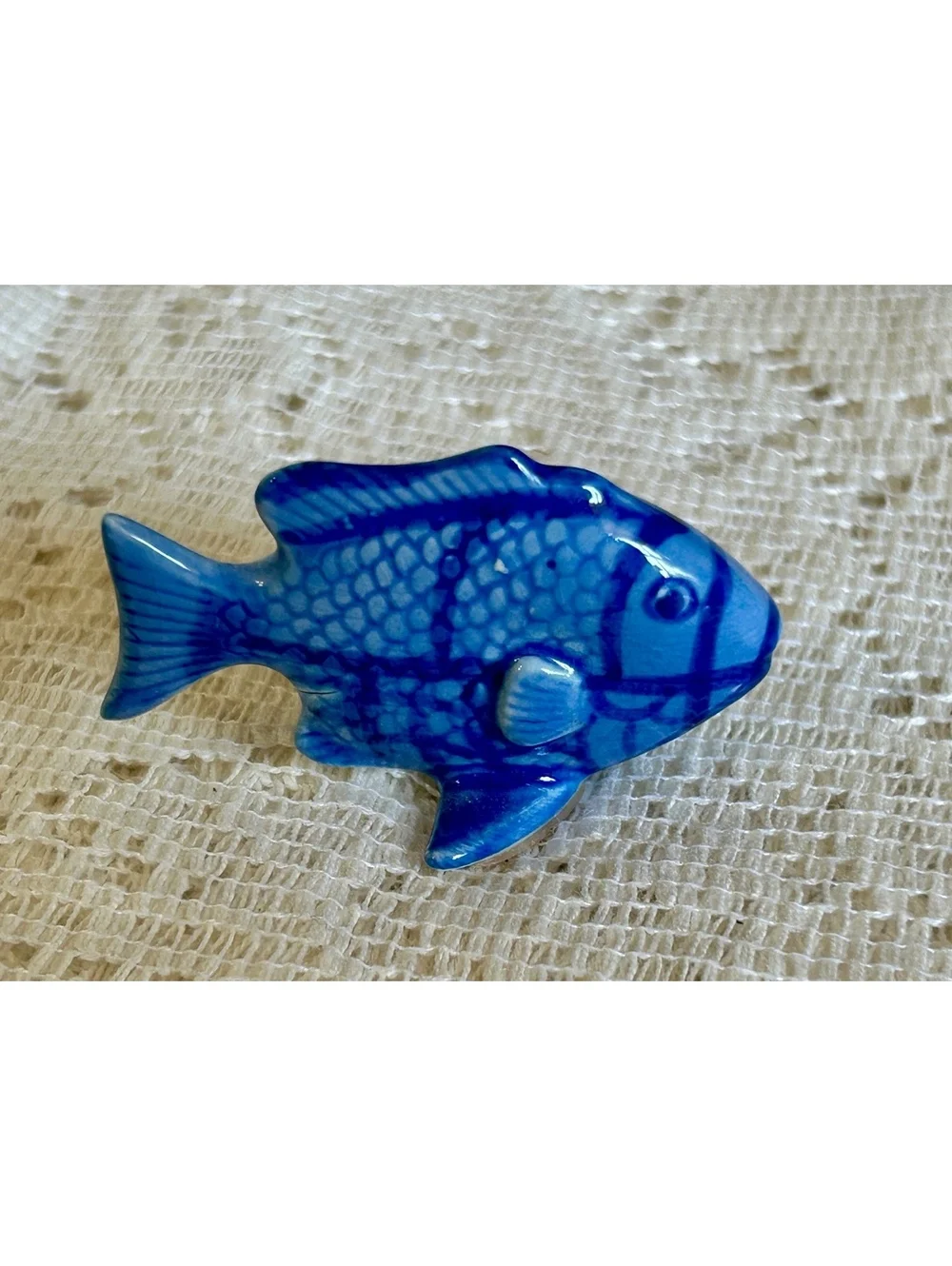 Small Blue Ceramic Fish Figurine